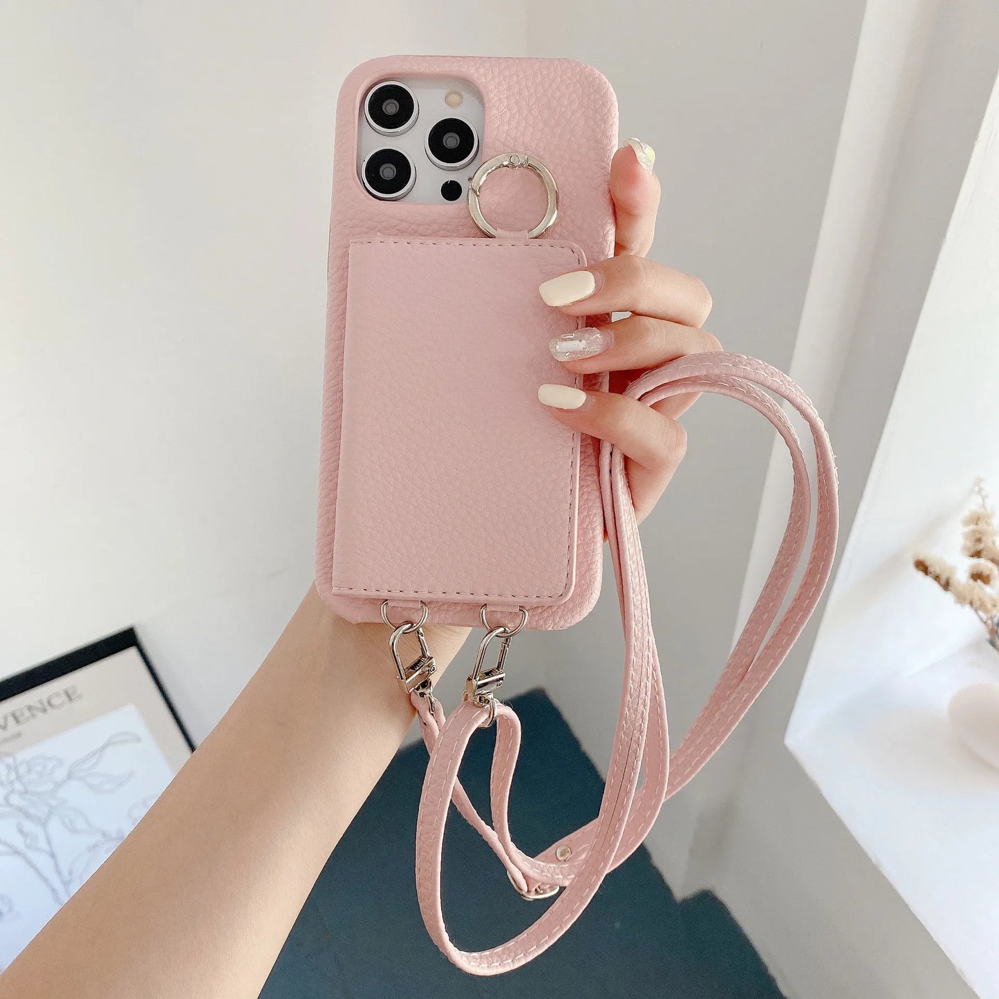 Elegant Ring Holder Mirror Card Slot Case for iPhone