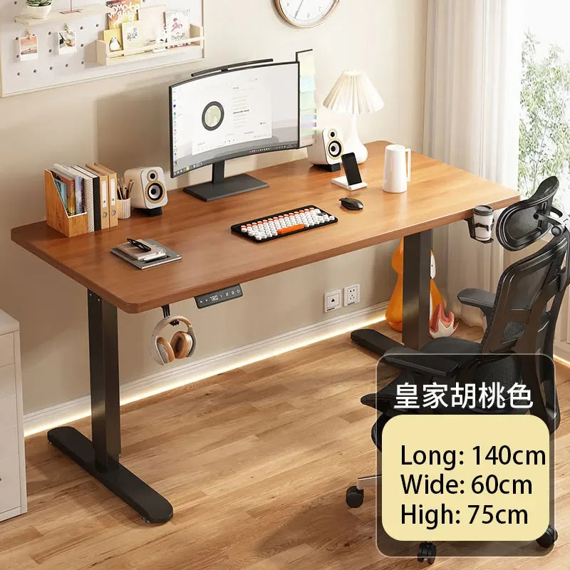 Electric Height Adjustable Solid Wood Computer Desk for Home & Office