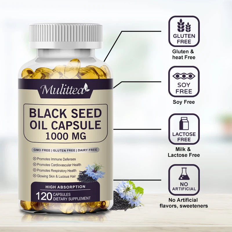 Organic Black Seed Oil Capsules for Hair Growth & Wellness