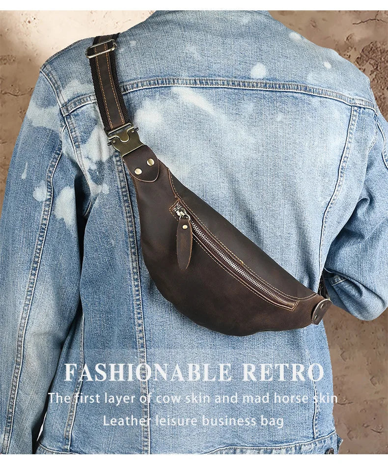 Men's RFID Anti-Theft Genuine Leather Sling Bag | Versatile Travel Pack