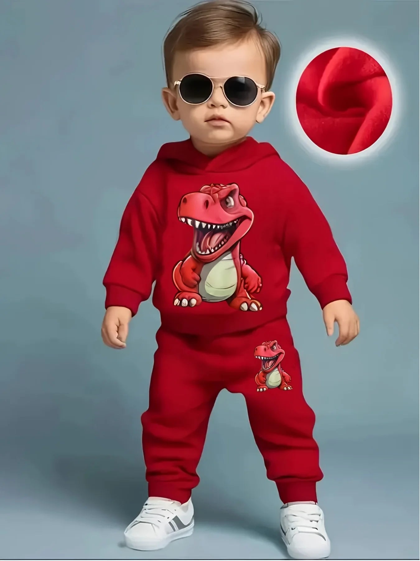 Cozy Toddler Dinosaur Print Fleece Hoodie & Pants Set