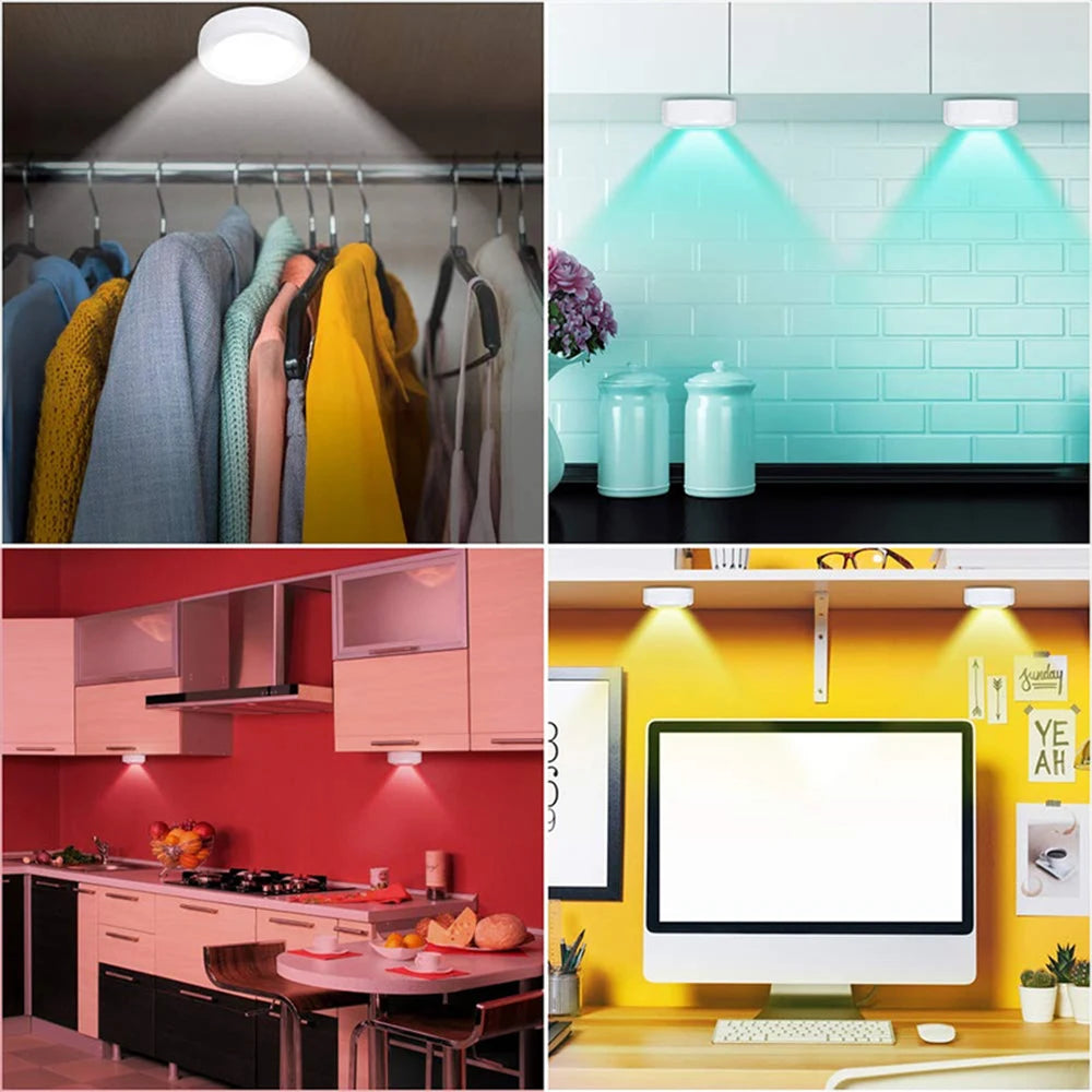 Multicolor LED Cabinet Light with Remote Control | Dimmable Puck Lamp