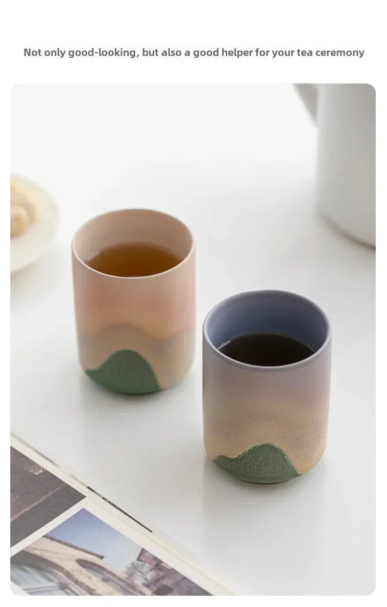 Tazas de café japonesas de gres con gradiente grande | Vajilla elegante