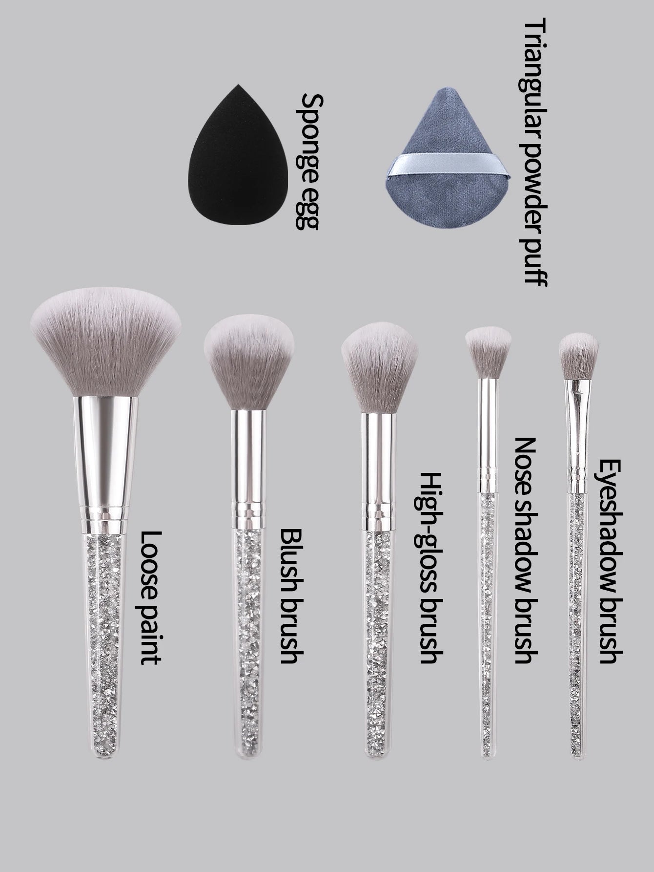Diamond-Handled Makeup Brush Set & Sponges | Flawless Finish