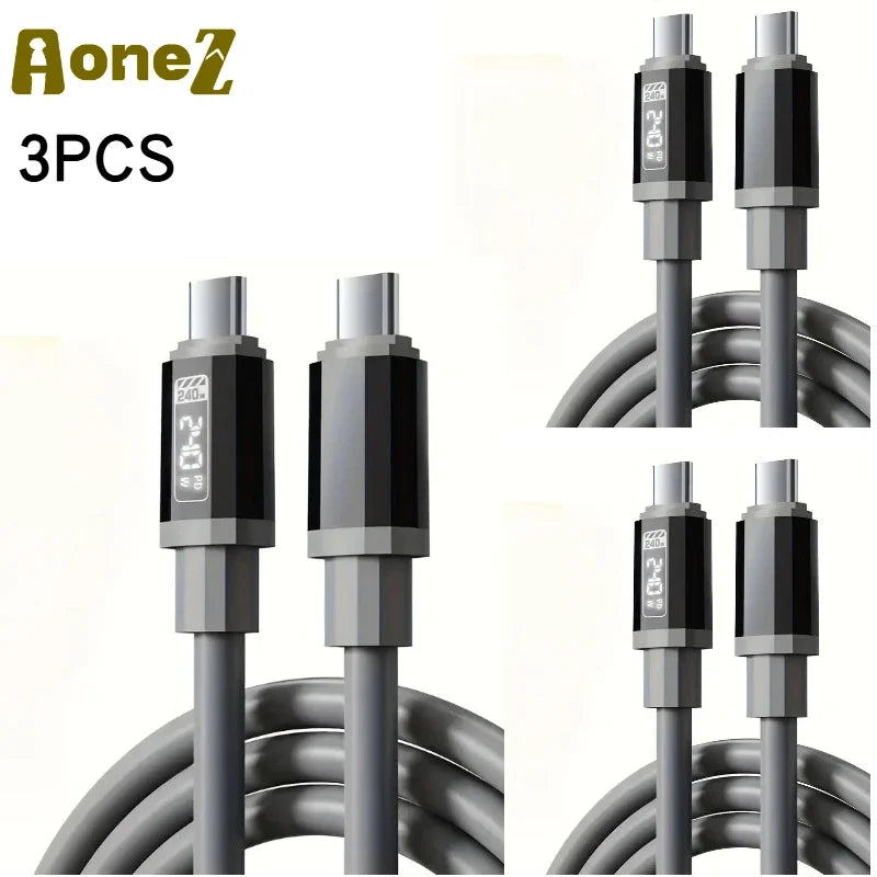 240W Fast Charging USB A C Cable with Power Display | Universal Compatibility