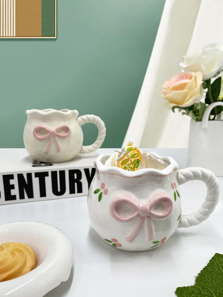 Cute Handmade Bow Ceramic Coffee Cup | Unique Gift Mug
