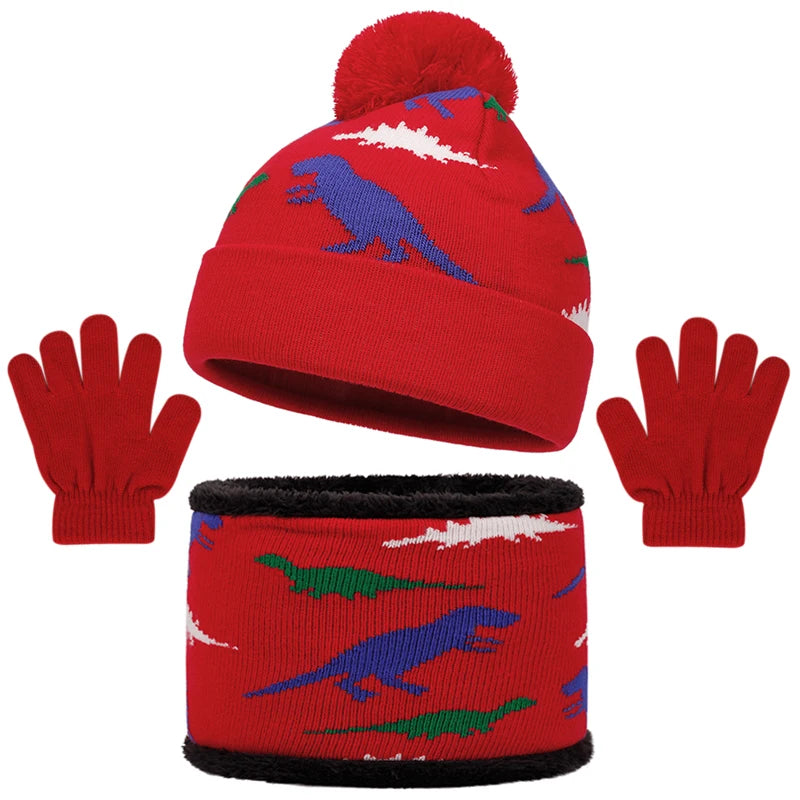 Kids Dinosaur Hat, Glove & Scarf Set | Warm Winter Accessories