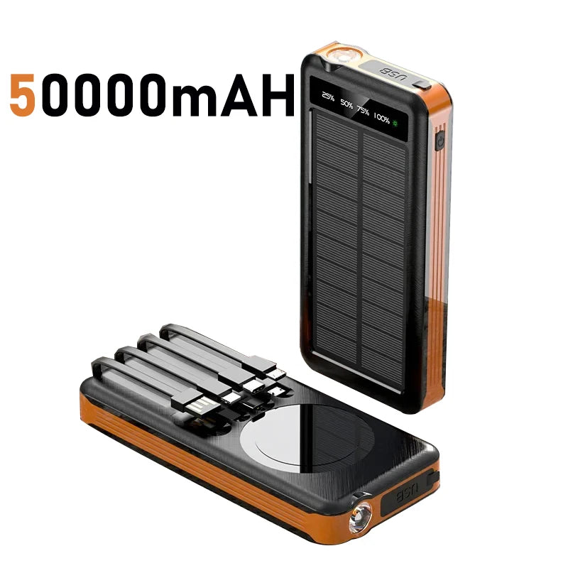 50000mAh Solar Power Bank with Wireless Fast Charging & Dual USB