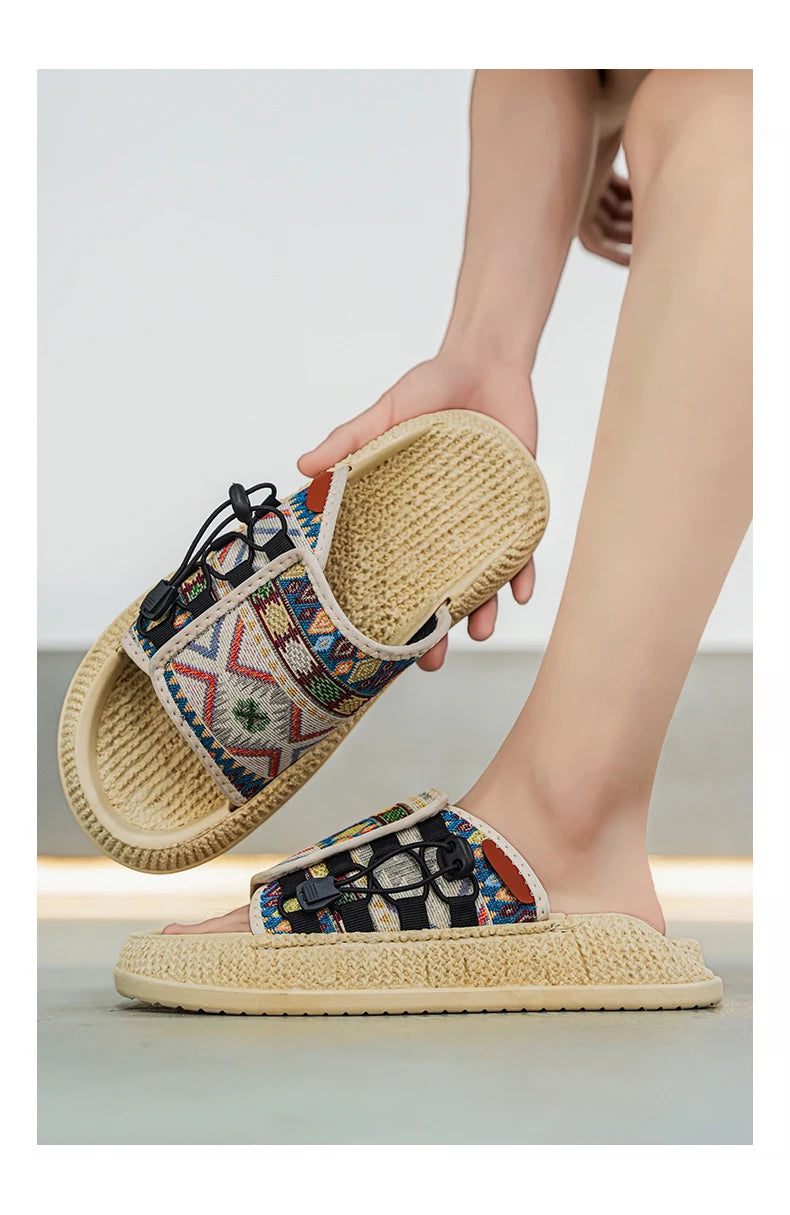Men's European and American Style Outdoor Slippers, Thick-soled Fashionable Flip Flops for Beach and Leisure