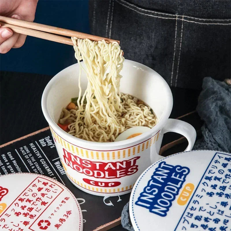 Cuenco de ramen de gran capacidad con asa | Elegante cuenco de cerámica para fideos