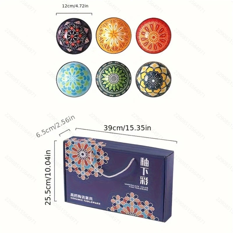 6-Piece Handmade Bohemian Ceramic Bowls Set | Microwave & Dishwasher Safe