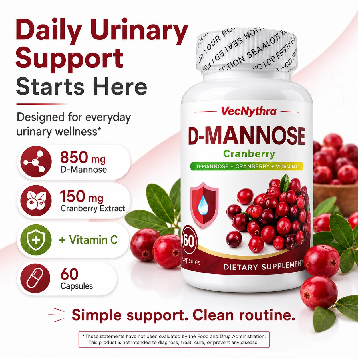 Cranberry D-Mannose Supplement with Vitamin C | 60 Capsules