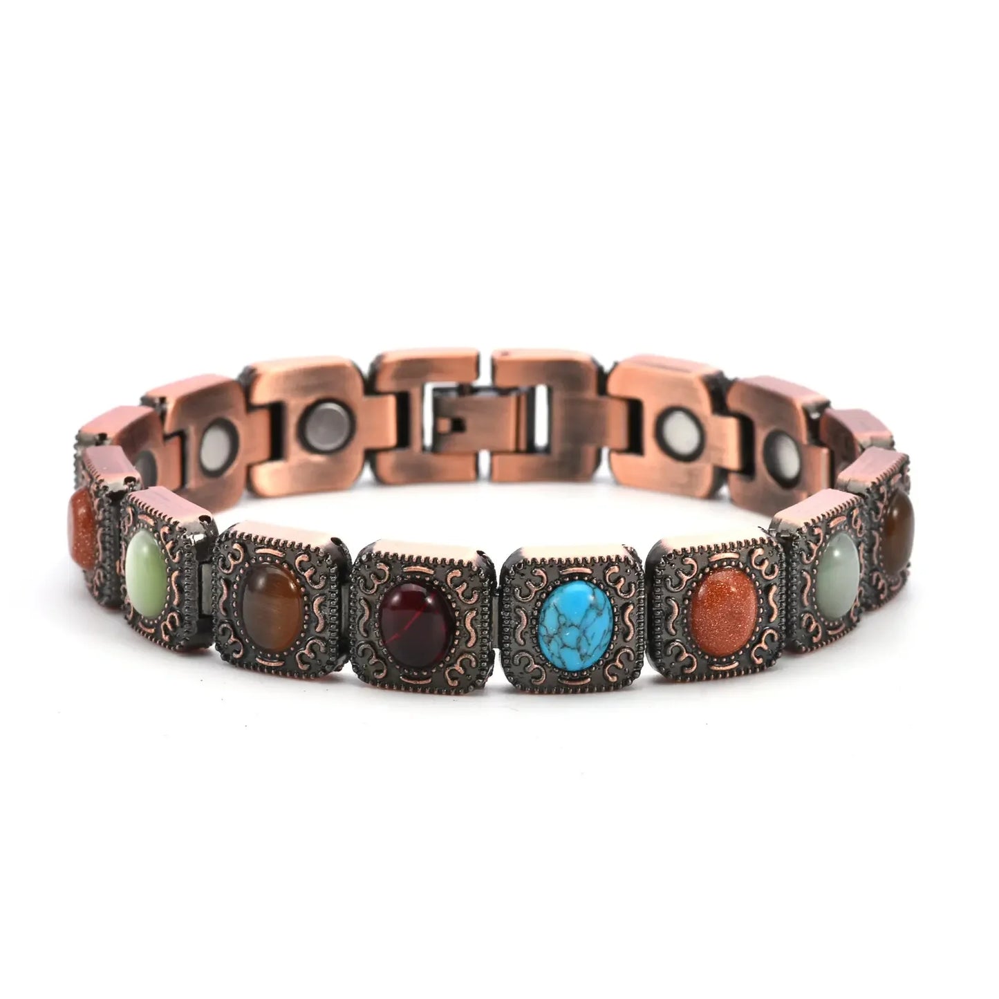 Adjustable Pure Copper Magnetic Bracelet with Natural Stones