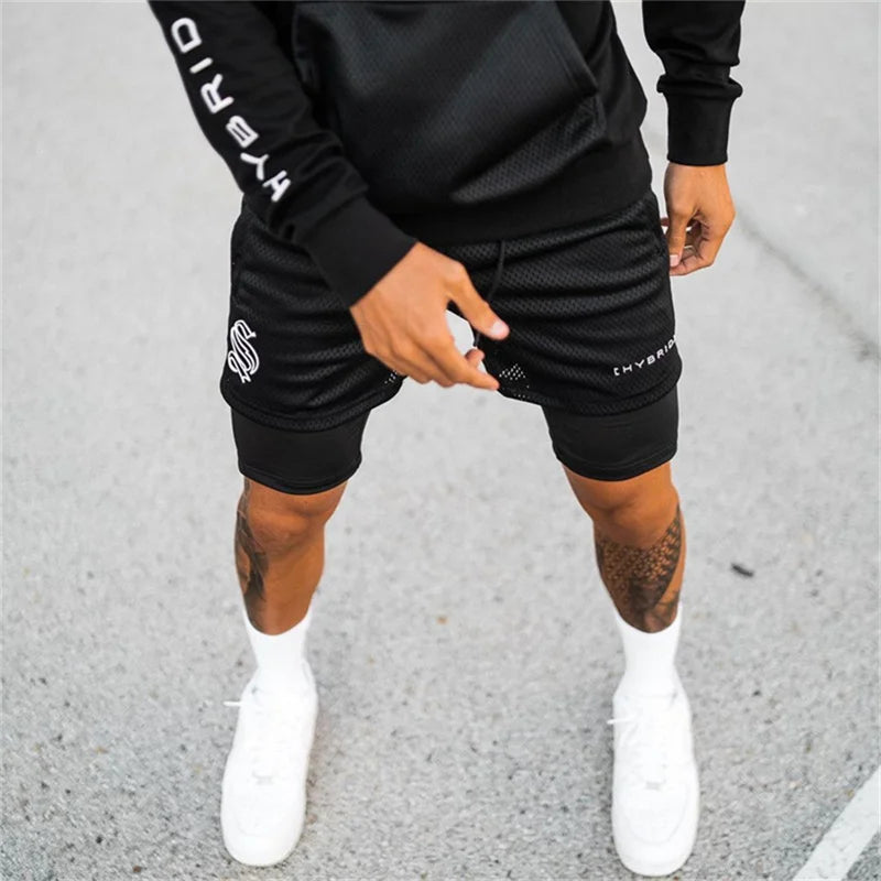 2026 Summer Mesh Sports Shorts for Men — 2-in-1 Double-Deck Running & Gym Training Shorts, Breathable Fitness Workout Jogger Pants