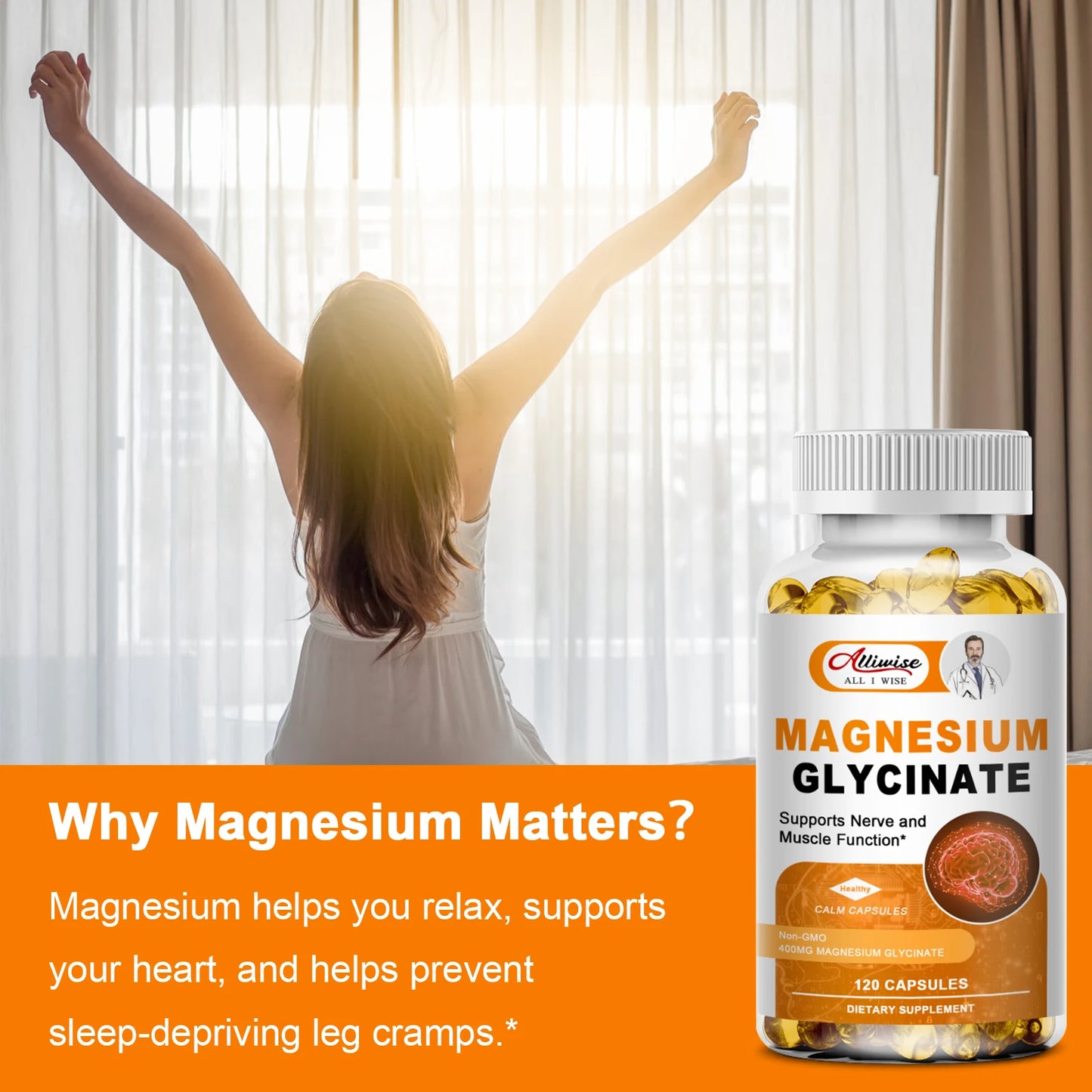 High Absorption Magnesium Glycinate Supplement | 500mg with Zinc & D3