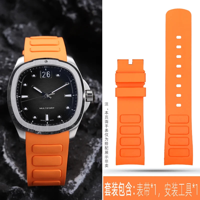 22mm Rubber Watch Strap | Stylish Black/Grey Fluoroelastomer Band