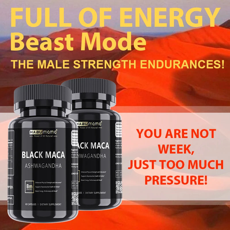 Black Maca Root & Ashwagandha Supplement for Men's Stamina