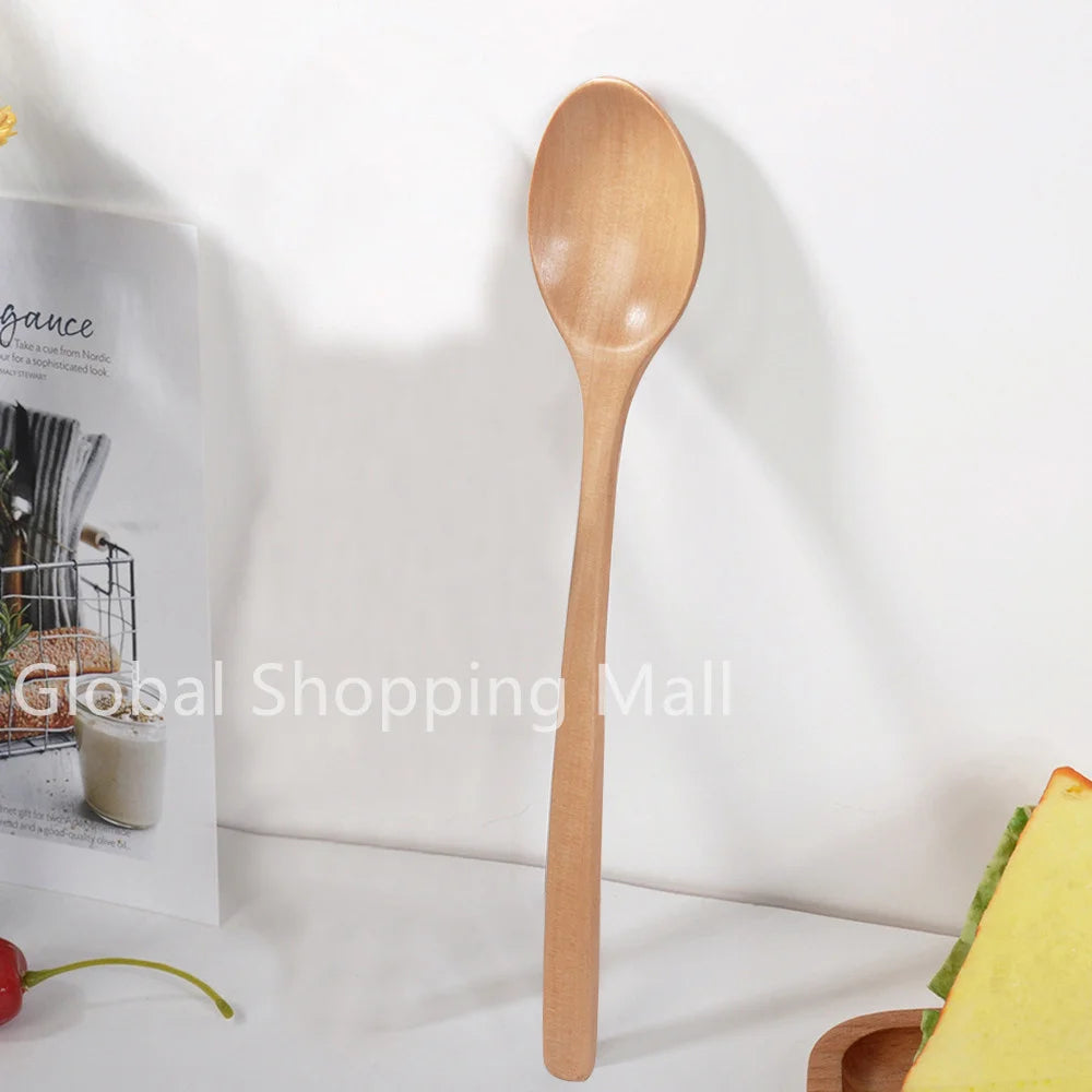 Cucharas de Sopa de Madera Ecológicas | Juego de 6 Utensilios de Mango Largo