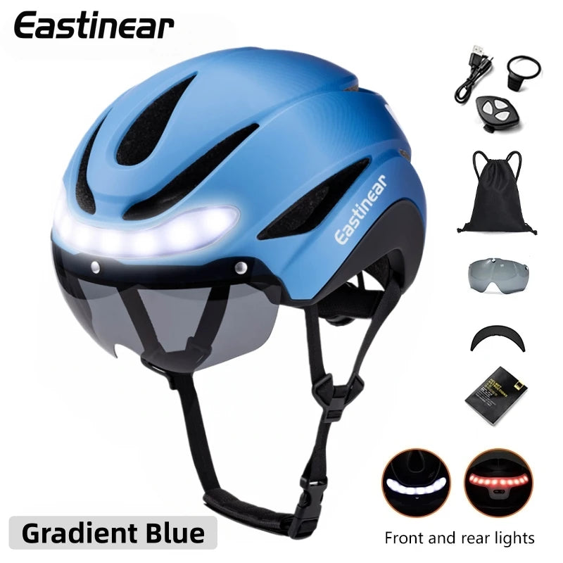 Ultralight Road Bicycle Helmet with LED Lights & Magnetic Goggles