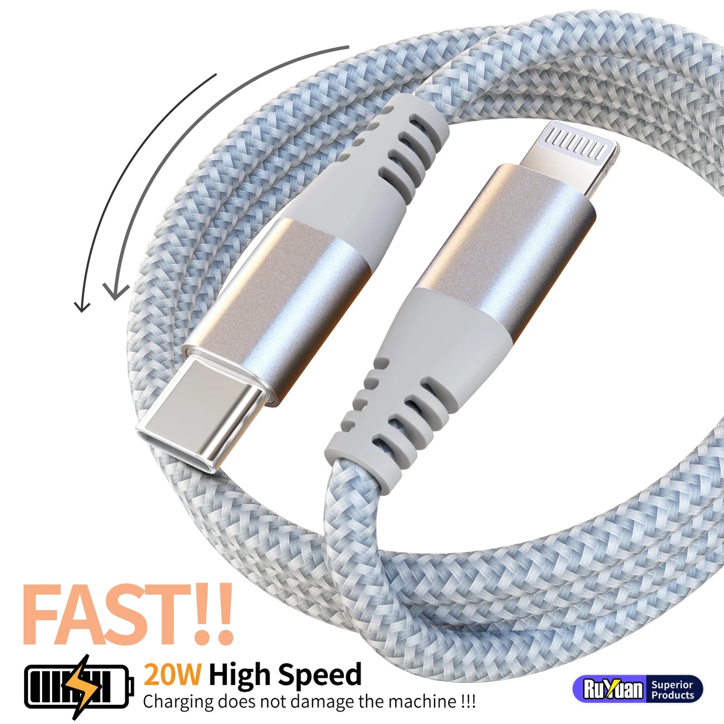 MFI Certified Fast Charging USB-C to Lightning Cable | 20W Nylon Braided