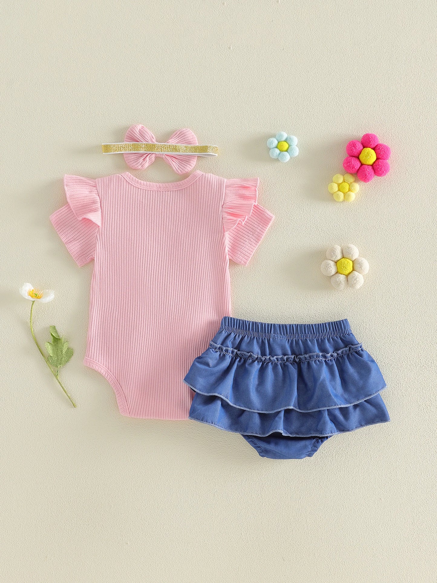Toddler Girls Boho Chic Romper | Floral Lace Trim Set