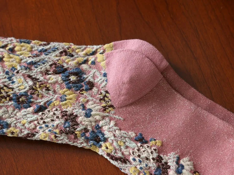 Women’s Vintage 3D Flower Embroidery Socks | Retro Chic Comfort