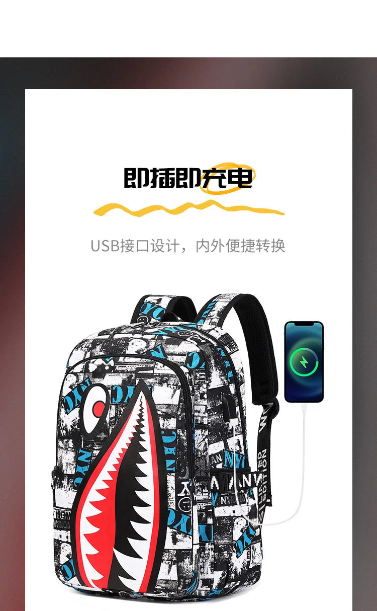 Cartoon Shark Print Backpack | Perfect for Primary School Students
