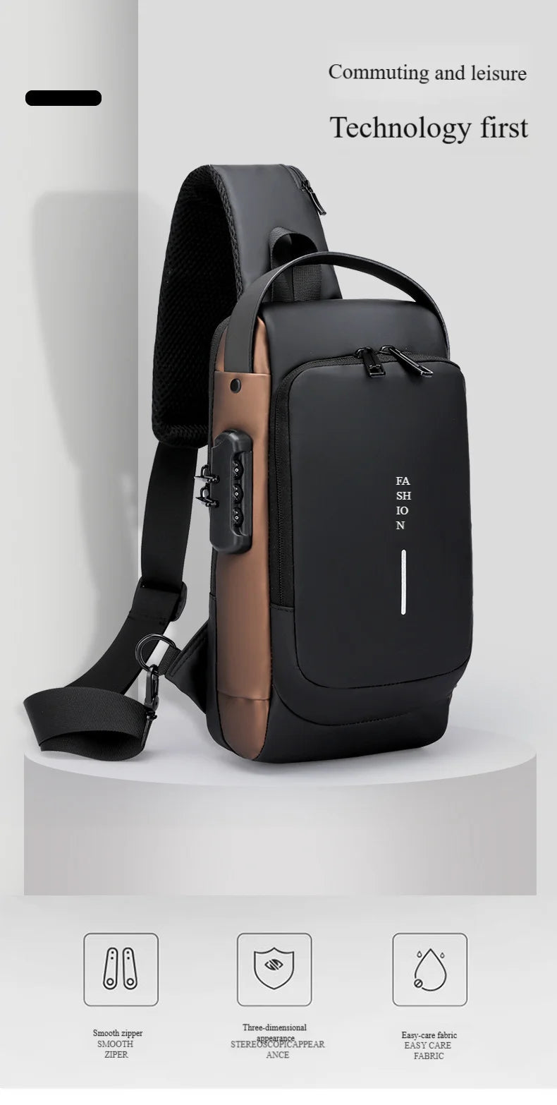 Men's Anti-Theft Chest Bag with USB Port | Waterproof Crossbody Sling