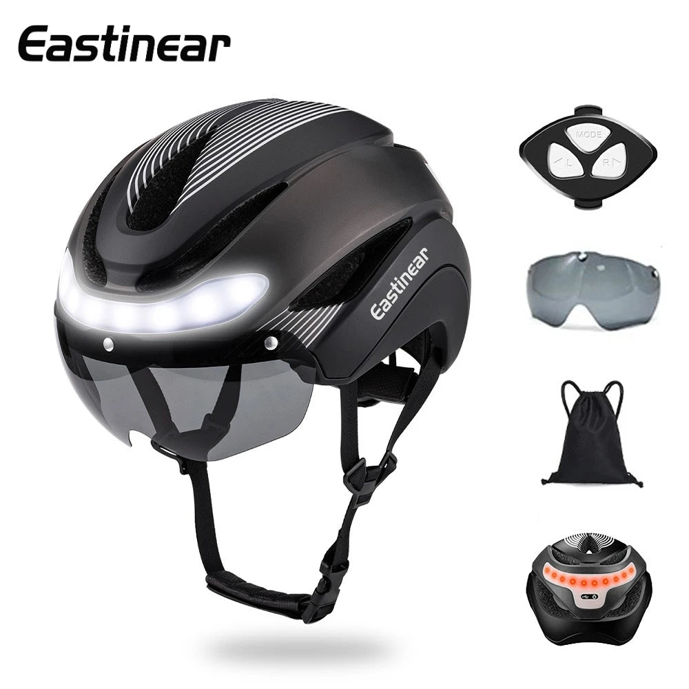 Ultralight Road Bicycle Helmet with LED Lights & Magnetic Goggles