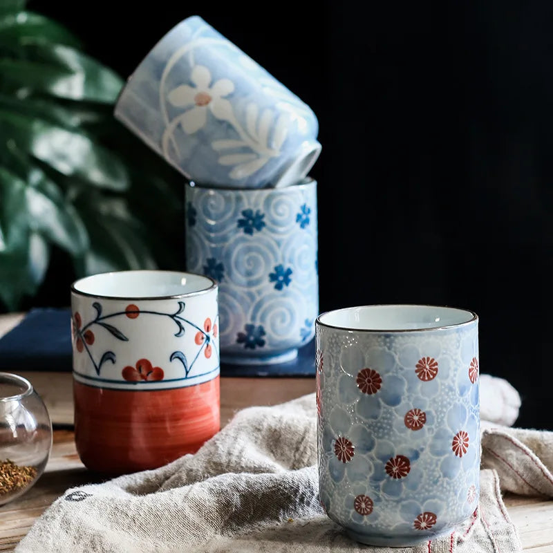 Taza de té japonesa pintada a mano | Taza de cerámica vintage