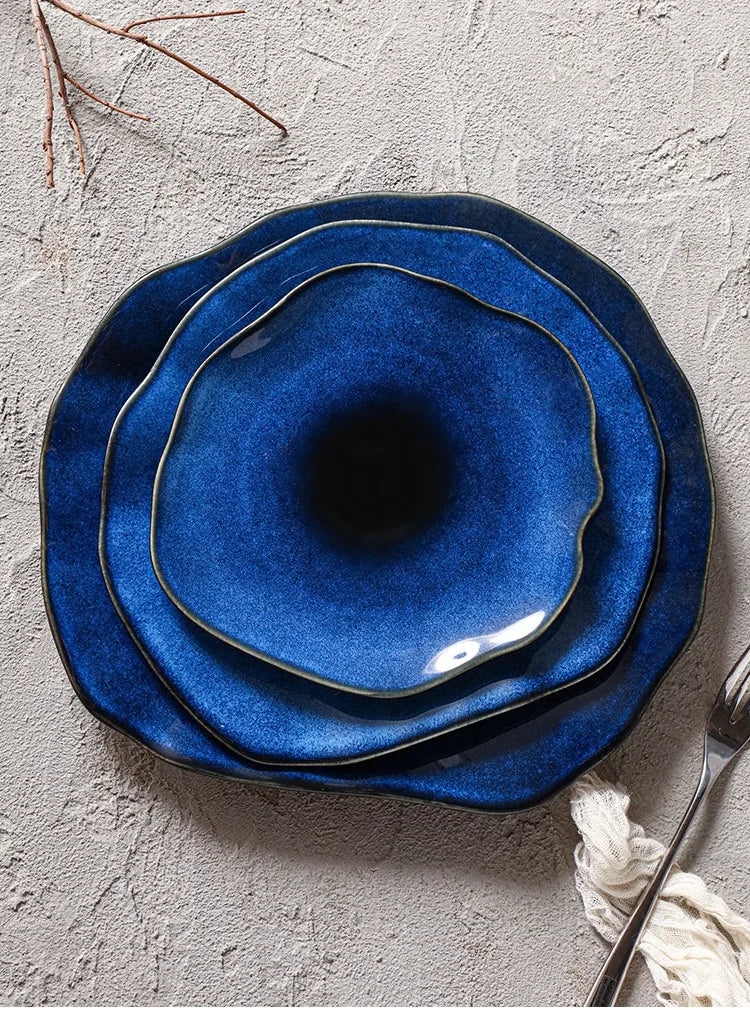 Cat Eye Blue Ceramic Dish | Unique Irregular Pottery Plate
