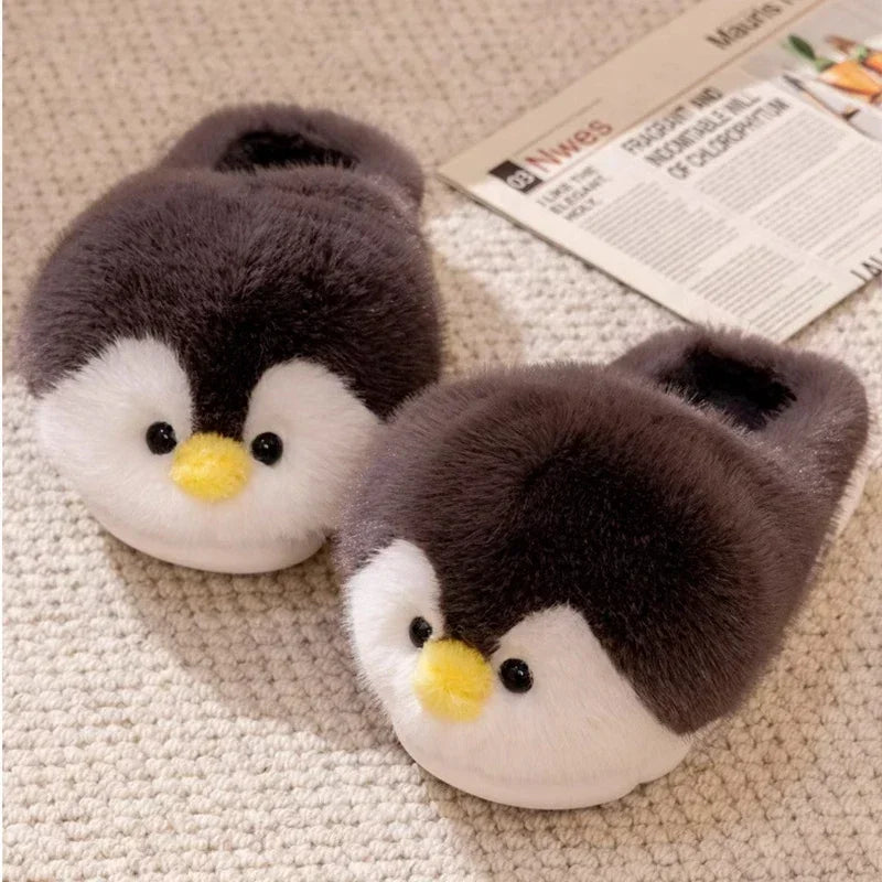 Cute Cartoon Penguin Cotton Slippers | Warm Plush Indoor Shoes