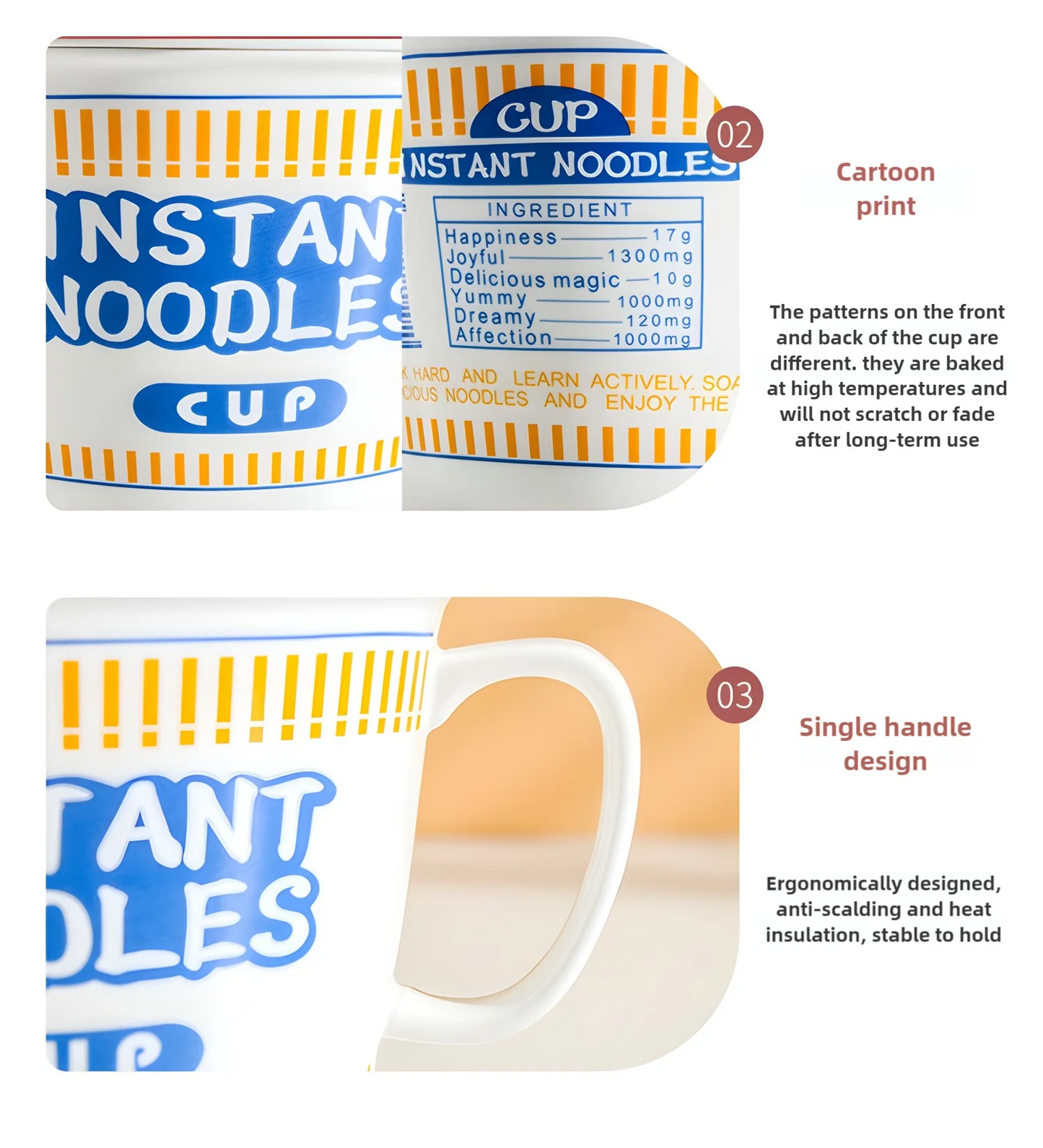 Cuenco de ramen de gran capacidad con asa | Elegante cuenco de cerámica para fideos