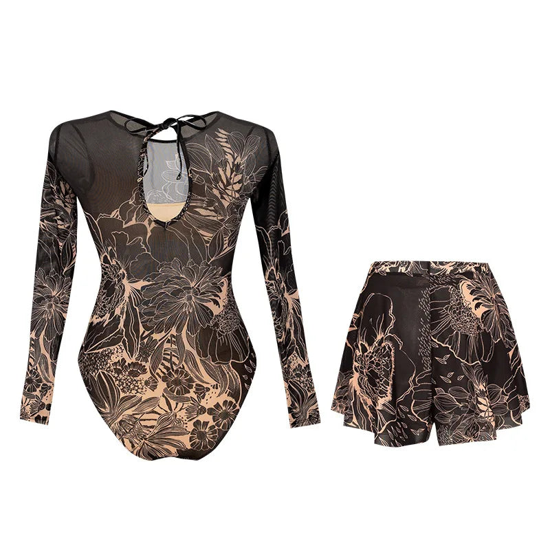 Women's Long Sleeved Sun Protection One Piece Swimsuit