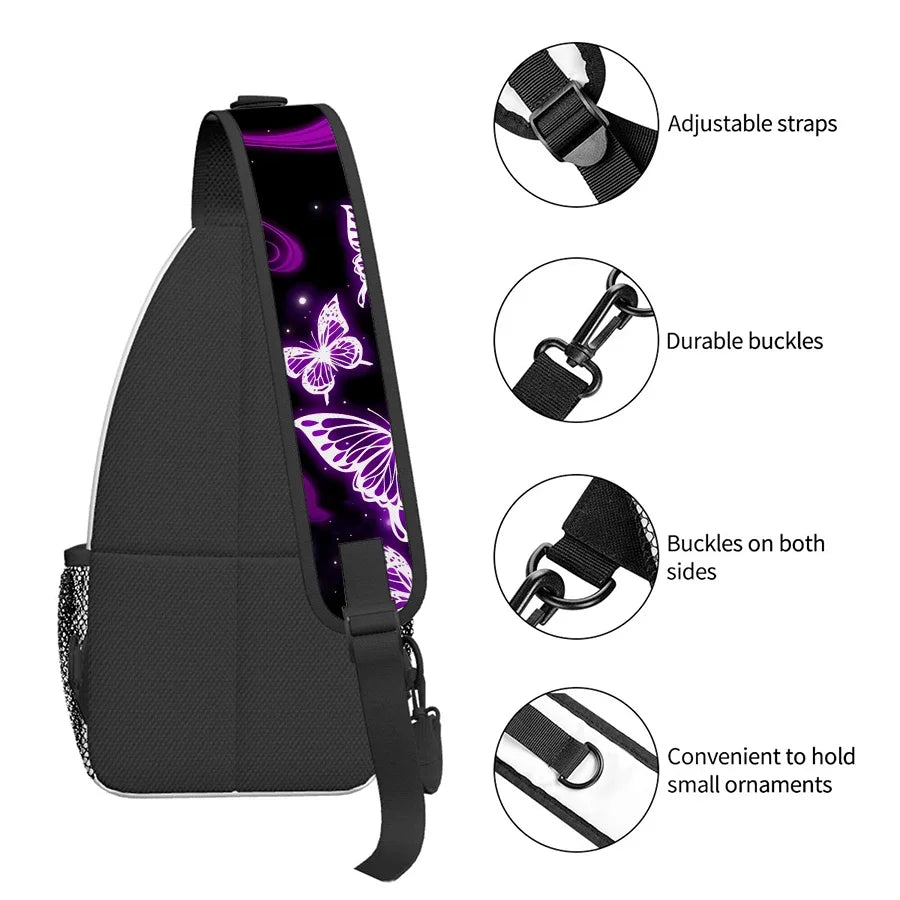 Purple Butterfly Small Chest Bag | Fashionable Outdoor Accessory