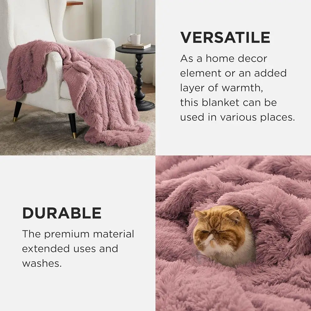 Queen Size Plush Sherpa Blanket | Cozy Warm Faux Fur Throw