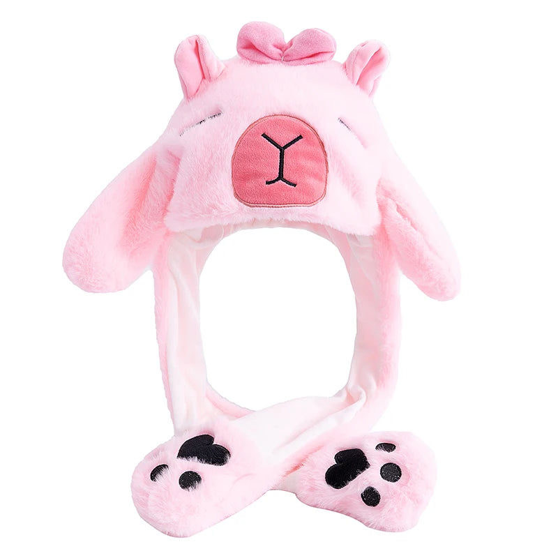 Women's Cute Capybara Ear Moving Beanie | Funny Plush Winter Hat