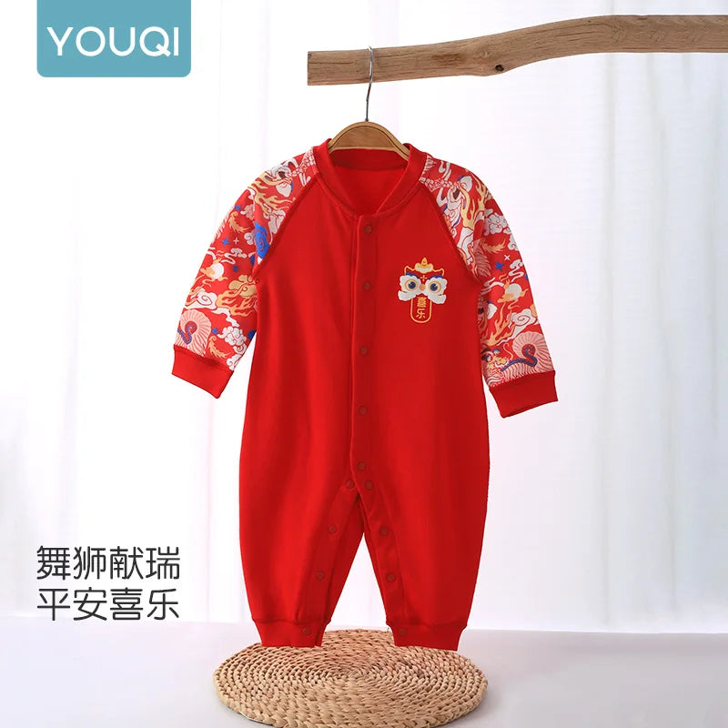 Cute Baby Romper | Cozy Red Cotton Jumpsuit for Autumn Fun