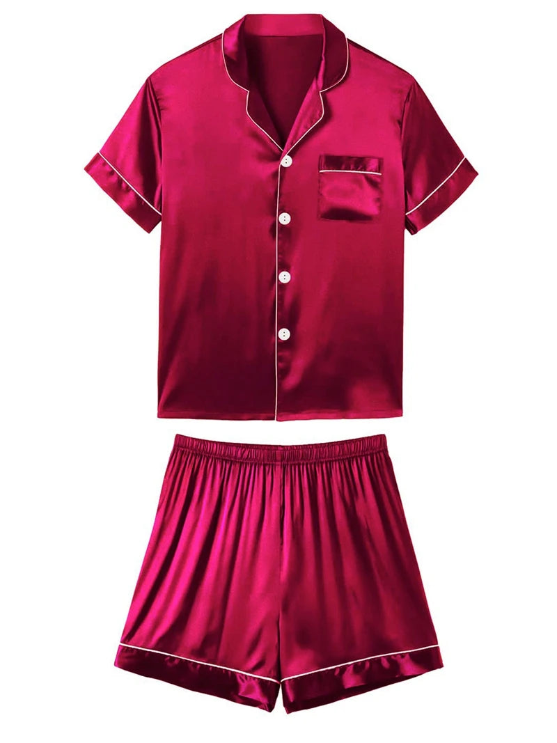 Men's Luxury Satin Pajama Set | Short Sleeve Summer Sleepwear