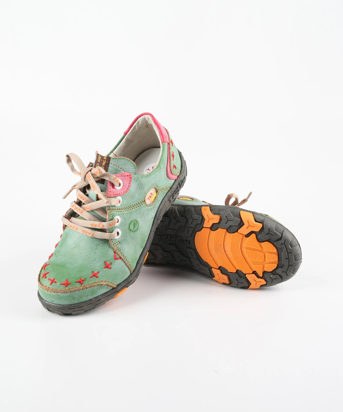 Stylish Hand-Stitched Color Block Leather Sneakers for Women