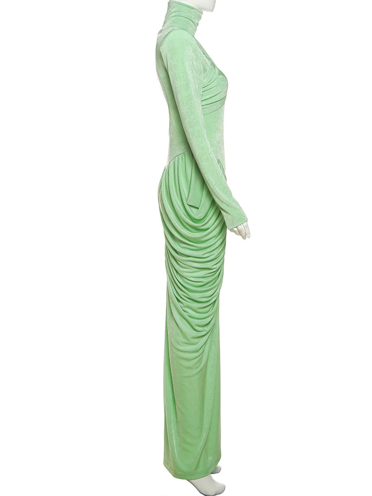 Elegant Autumn Maxi Dress | Turtleneck Full Sleeve Womens Dress