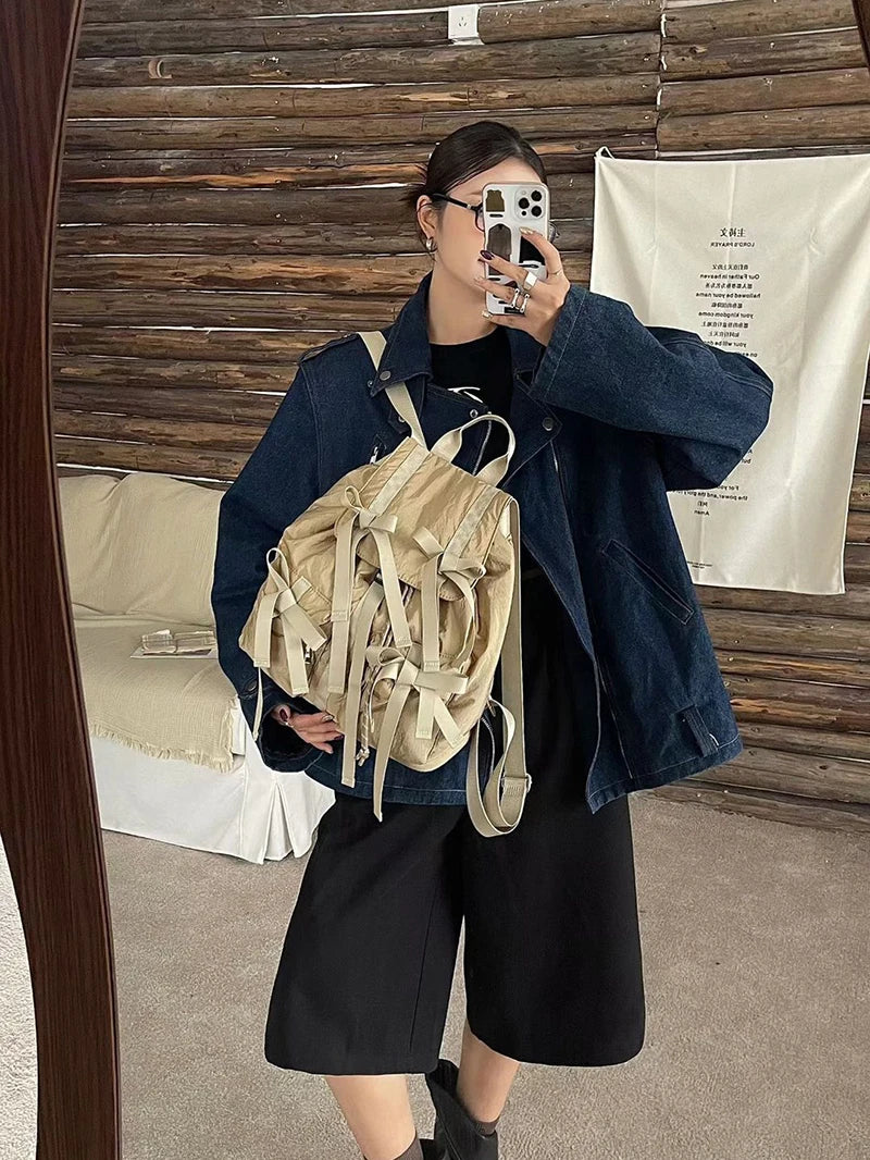 Fashion Y2K Bow Casual Backpack | High-Quality Nylon Shoulder Bag
