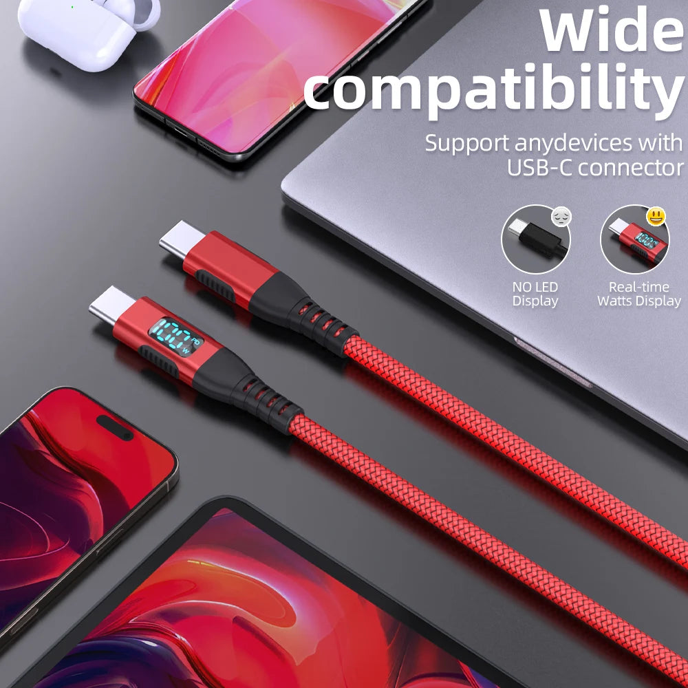 USB C to Type C Fast Charging Cable with LED Display | 100W Power
