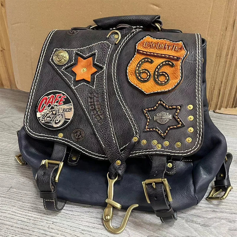 Handmade Heavy Duty Leather Motorcycle Backpack | Retro Travel Style