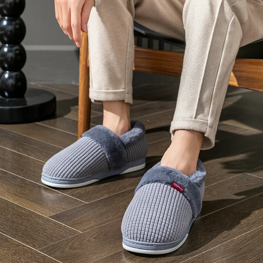 Men's Cozy Flannel Plaid Winter Slippers | Memory Foam Indoor Shoes