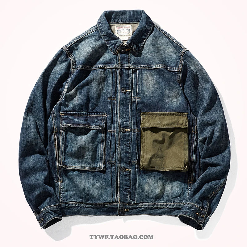 Men's Retro Patchwork Denim Jacket | Casual Heavyweight Outerwear