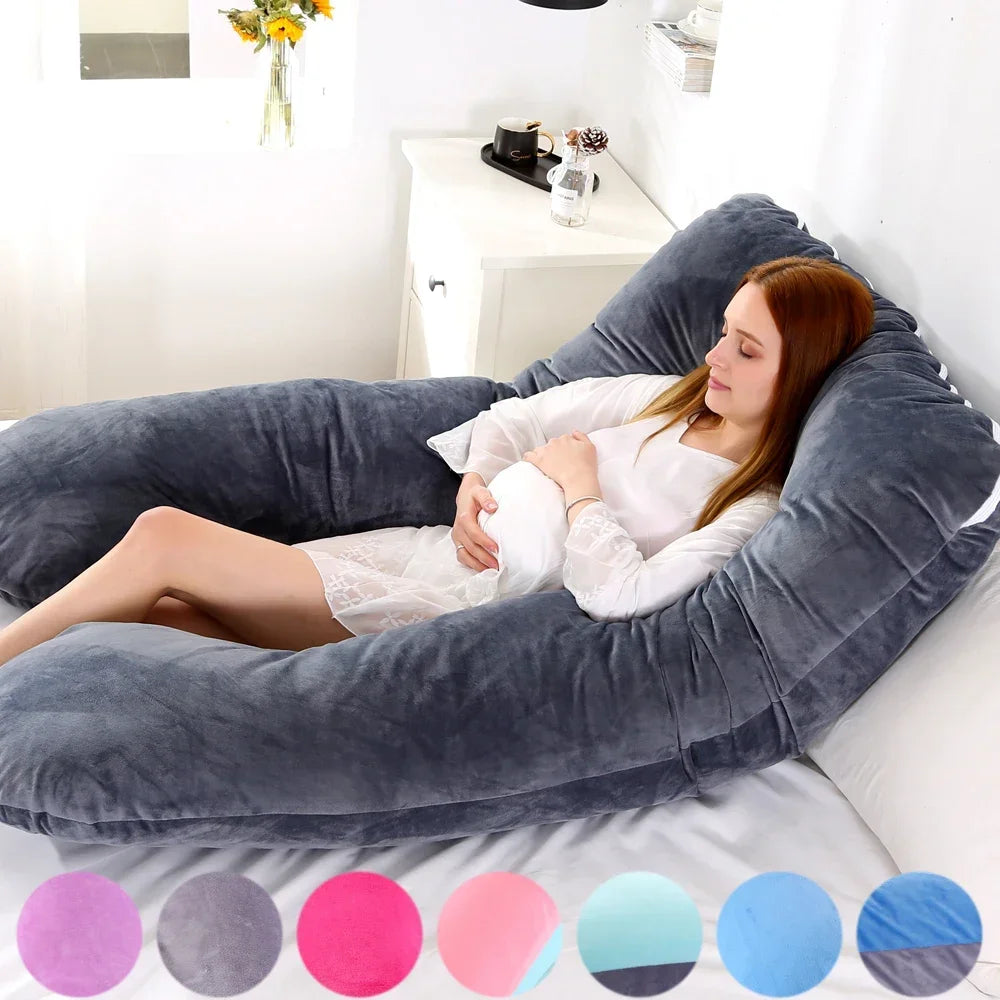 Soft Fleece U-Shape Pregnancy Body Pillow — Full Support Maternity Sleeping Cushion & Lumbar Side Protection Pillow