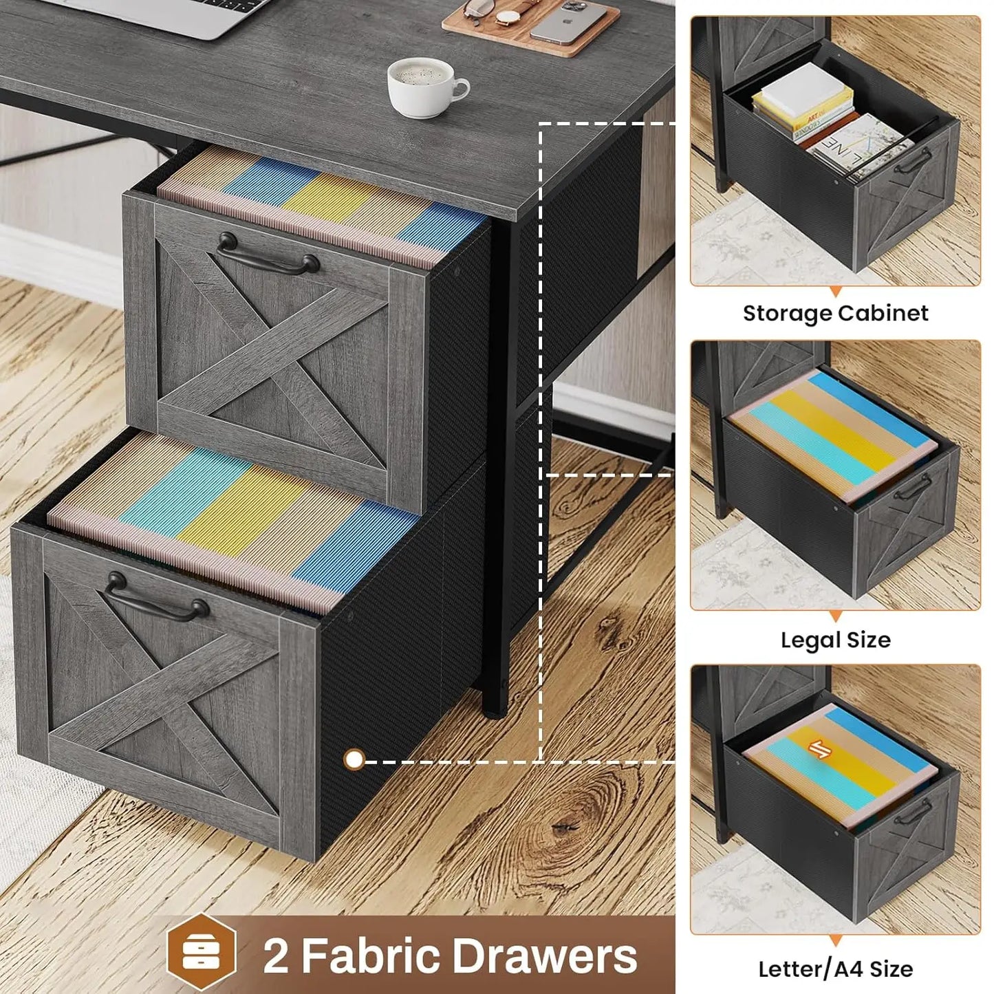 L-Shaped Gaming Desk with LED Lights & Storage Solutions