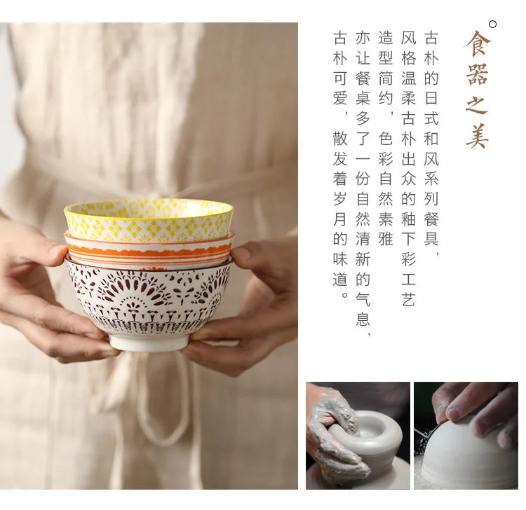 Cuenco de arroz de cerámica estilo japonés de 4.5 pulgadas | Vajilla elegante
