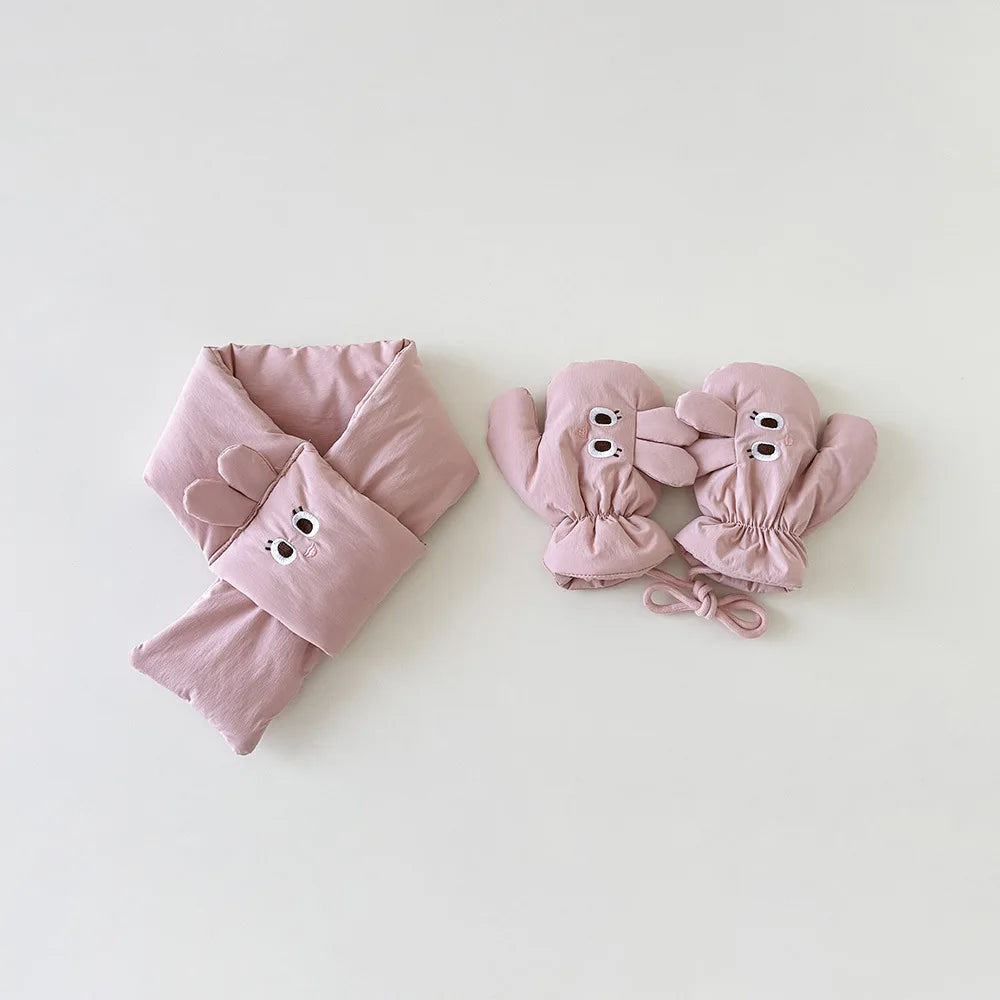 Winter Kids Scarf & Gloves Set | Cute Cartoon Accessories